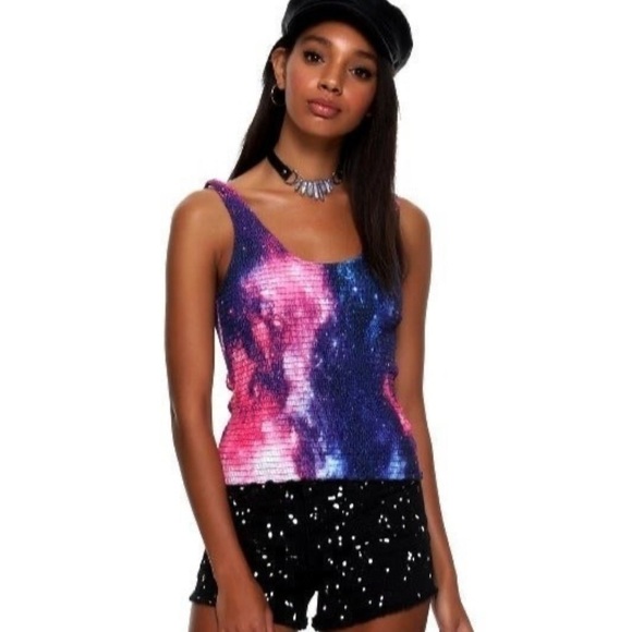 Hot Topic Galaxy Smocked Tank Top - Picture 1 of 7